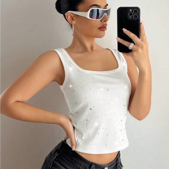 White Rhinestone Tank Top - Picture 2 of 3